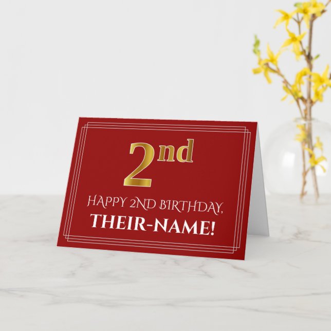 Carte Elégant Faux Gold Look "2ème" Anniversaire, Nom (R (Fleur jaune)