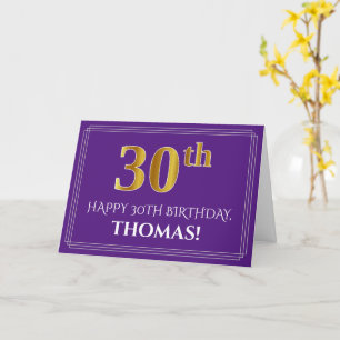Carte Elégant Faux Gold Look 30e anniversaire, nom; viol