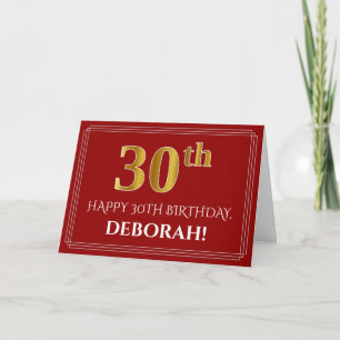 Carte Elégant Faux Gold Look "30ème" Anniversaire, Nom (