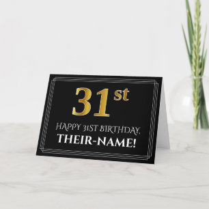 Carte Elégant Faux Gold Look "31ème" Anniversaire + Nom