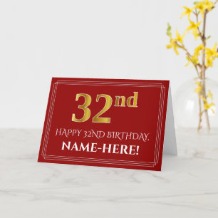 Carte Elégant Faux Gold Look "32ème" Anniversaire, Nom (