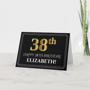 Carte Elégant Faux Gold Look "38ème" Anniversaire + Nom