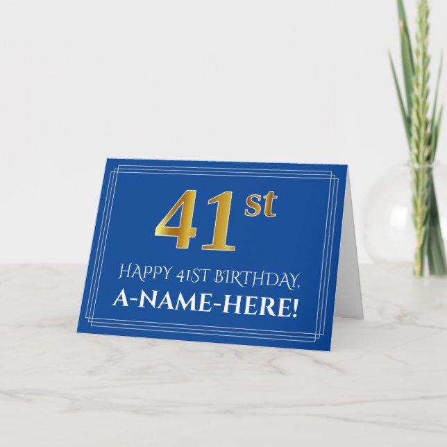 Carte Elégant Faux Gold Look 41ème anniversaire, nom (bl (Devant)