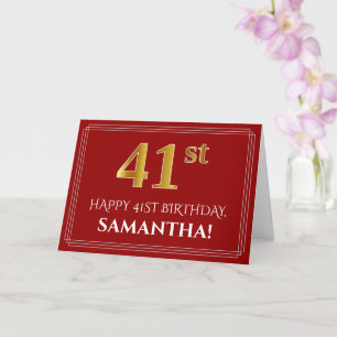 Carte Elégant Faux Gold Look "41st" Anniversaire, Nom (R