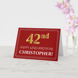 Carte Elégant Faux Gold Look "42ème" Anniversaire, Nom (
