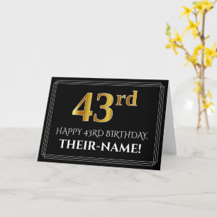 Carte Elégant Faux Gold Look "43ème" Anniversaire + Nom