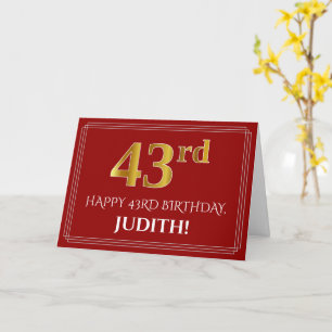 Carte Elégant Faux Gold Look "43ème" Anniversaire, Nom (