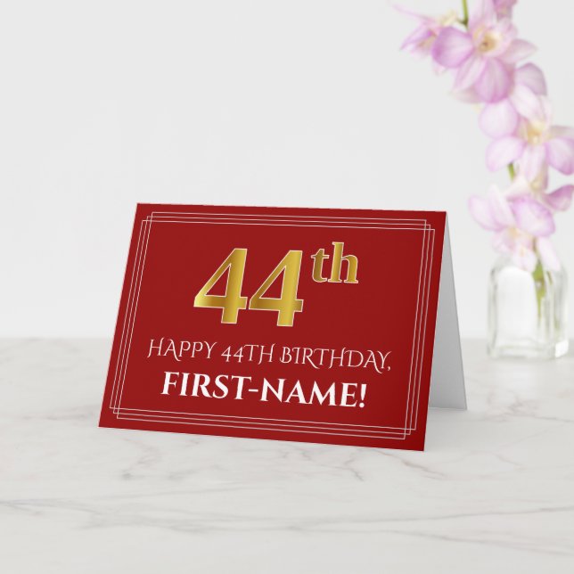 Carte Elégant Faux Gold Look "44ème" Anniversaire, Nom ( (Orchidée)