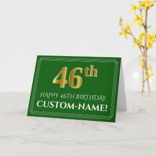 Carte Elégant Faux Gold Look 46e anniversaire, nom (vert