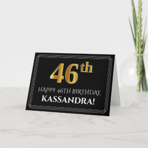 Carte Elégant Faux Gold Look "46ème" Anniversaire + Nom