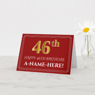 Carte Elégant Faux Gold Look "46ème" Anniversaire, Nom (