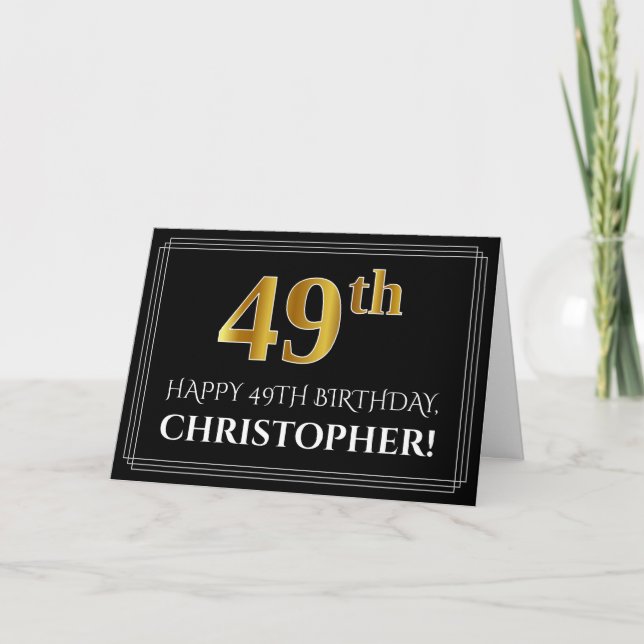 Carte Elégant Faux Gold Look "49ème" Anniversaire + Nom (Devant)