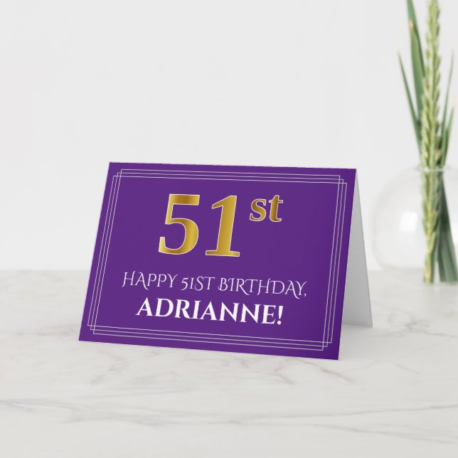 Carte Elégant Faux Gold Look 51e anniversaire, nom; viol (Devant)