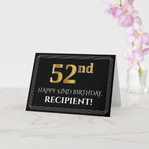 Carte Elégant Faux Gold Look "52ème" Anniversaire + Nom