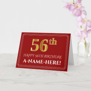 Carte Elégant Faux Gold Look "56ème" Anniversaire, Nom (