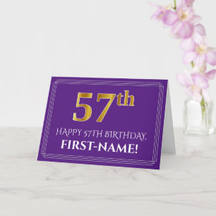 Carte Elégant Faux Gold Look 57e anniversaire, nom; viol