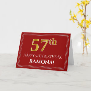 Carte Elégant Faux Gold Look "57ème" Anniversaire, Nom (