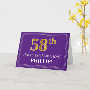 Carte Elégant Faux Gold Look 58e anniversaire, nom;Viole