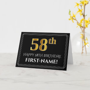 Carte Elégant Faux Gold Look "58ème" Anniversaire + Nom