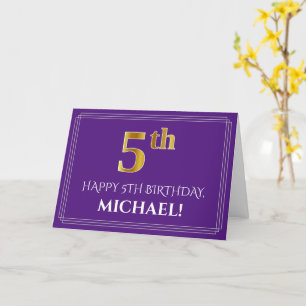 Carte Elégant Faux Gold Look 5e anniversaire, nom; viole