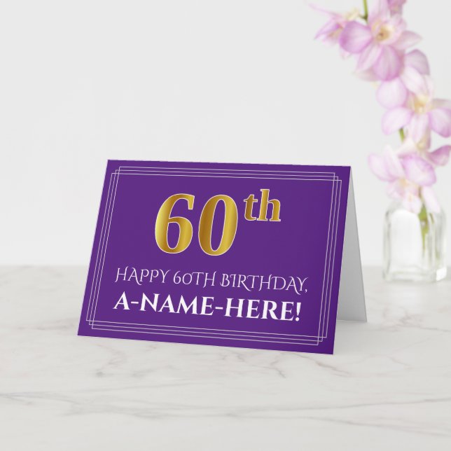 Carte Elégant Faux Gold Look 60e anniversaire, nom; viol (Orchidée)