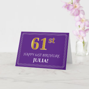 Carte Elégant Faux Gold Look 61e anniversaire, nom; viol
