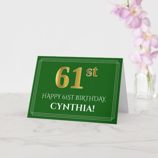 Carte Elégant Faux Gold Look 61ème anniversaire, nom (ve (Orchidée)