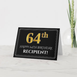 Carte Elégant Faux Gold Look "64ème" Anniversaire + Nom