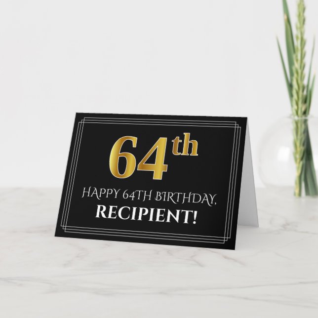Carte Elégant Faux Gold Look "64ème" Anniversaire + Nom (Devant)