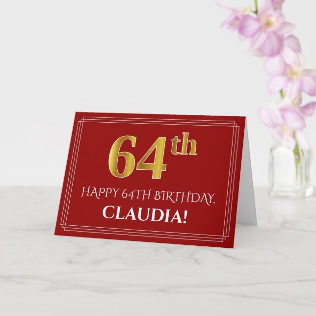 Carte Elégant Faux Gold Look "64ème" Anniversaire, Nom ( (Orchidée)