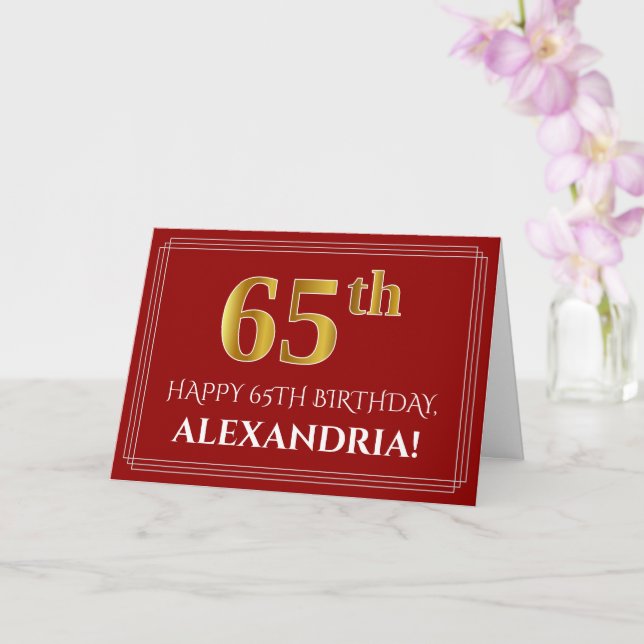 Carte Elégant Faux Gold Look "65ème" Anniversaire, Nom ( (Orchidée)