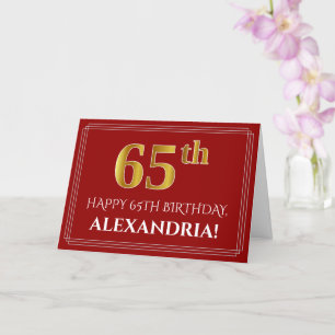 Carte Elégant Faux Gold Look "65ème" Anniversaire, Nom (