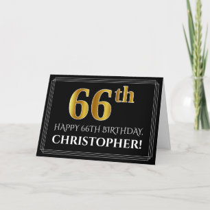 Carte Elégant Faux Gold Look "66ème" Anniversaire + Nom
