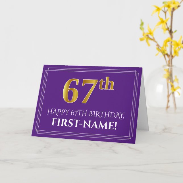 Carte Elégant Faux Gold Look 67e anniversaire, nom; viol (Fleur jaune)