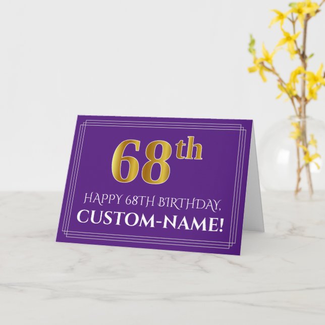 Carte Elégant Faux Gold Look 68e anniversaire, nom; viol (Fleur jaune)
