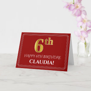 Carte Elégant Faux Gold Look "6ème" Anniversaire, Nom (R