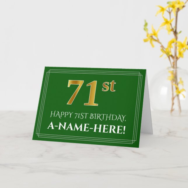 Carte Elégant Faux Gold Look 71ème anniversaire, nom (ve (Fleur jaune)