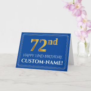 Carte Elégant Faux Gold Look 72e anniversaire, nom (bleu
