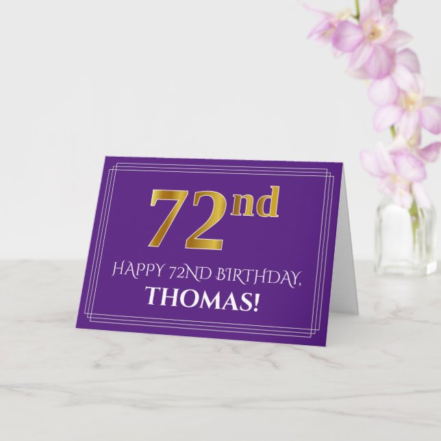 Carte Elégant Faux Gold Look 72e anniversaire, nom; viol (Orchidée)