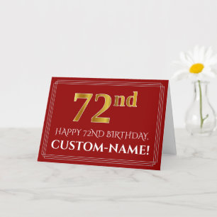 Carte Elégant Faux Gold Look "72ème" Anniversaire, Nom (
