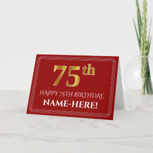 Carte Elégant Faux Gold Look "75ème" Anniversaire, Nom (