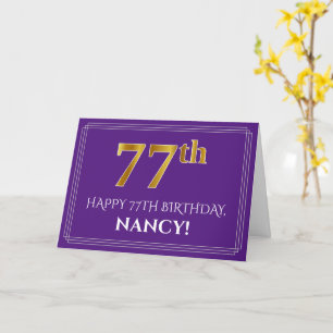 Carte Elégant Faux Gold Look 77e anniversaire, nom; Viol