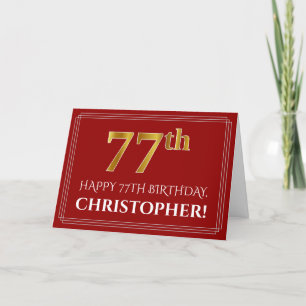 Carte Elégant Faux Gold Look "77ème" Anniversaire, Nom (
