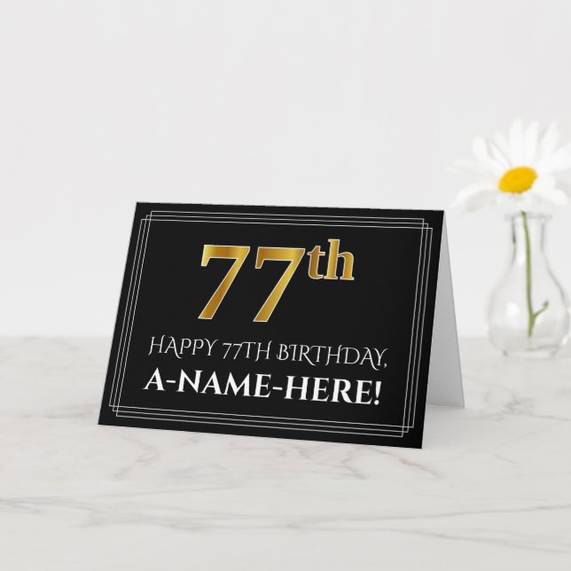 Carte Elégant Faux Gold Look "77th" Anniversaire + Nom (Petite plante)