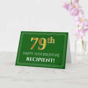 Carte Elégant Faux Gold Look 79e anniversaire, nom (vert