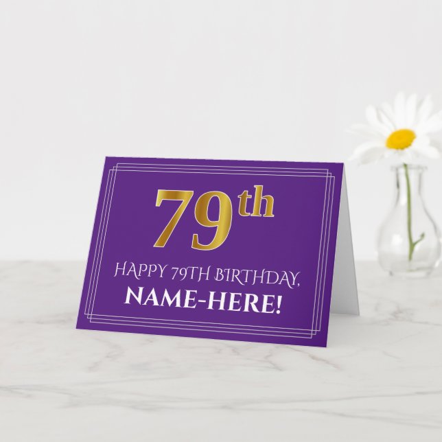Carte Elégant Faux Gold Look 79e anniversaire, nom; viol (Petite plante)