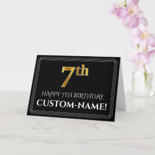 Carte Elégant Faux Gold Look "7ème" Anniversaire + Nom