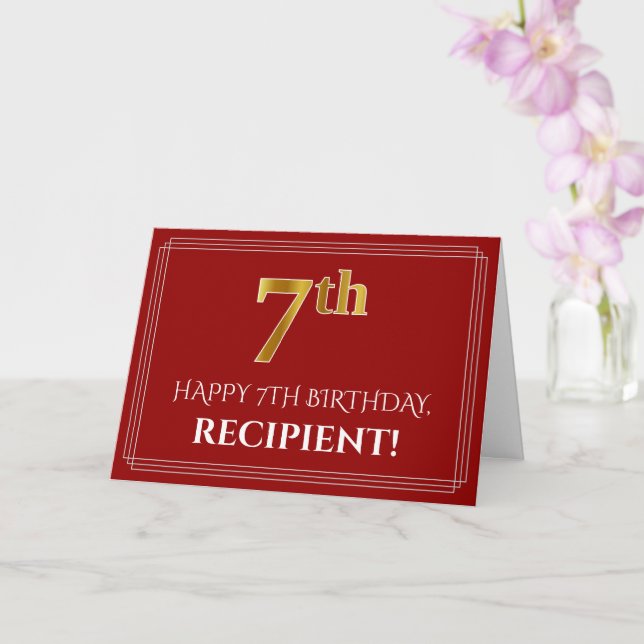 Carte Elégant Faux Gold Look "7ème" Anniversaire, Nom (R (Orchidée)