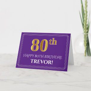 Carte Elégant Faux Gold Look 80e anniversaire, nom; viol