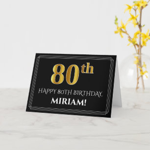 Carte Elégant Faux Gold Look "80ème" Anniversaire + Nom